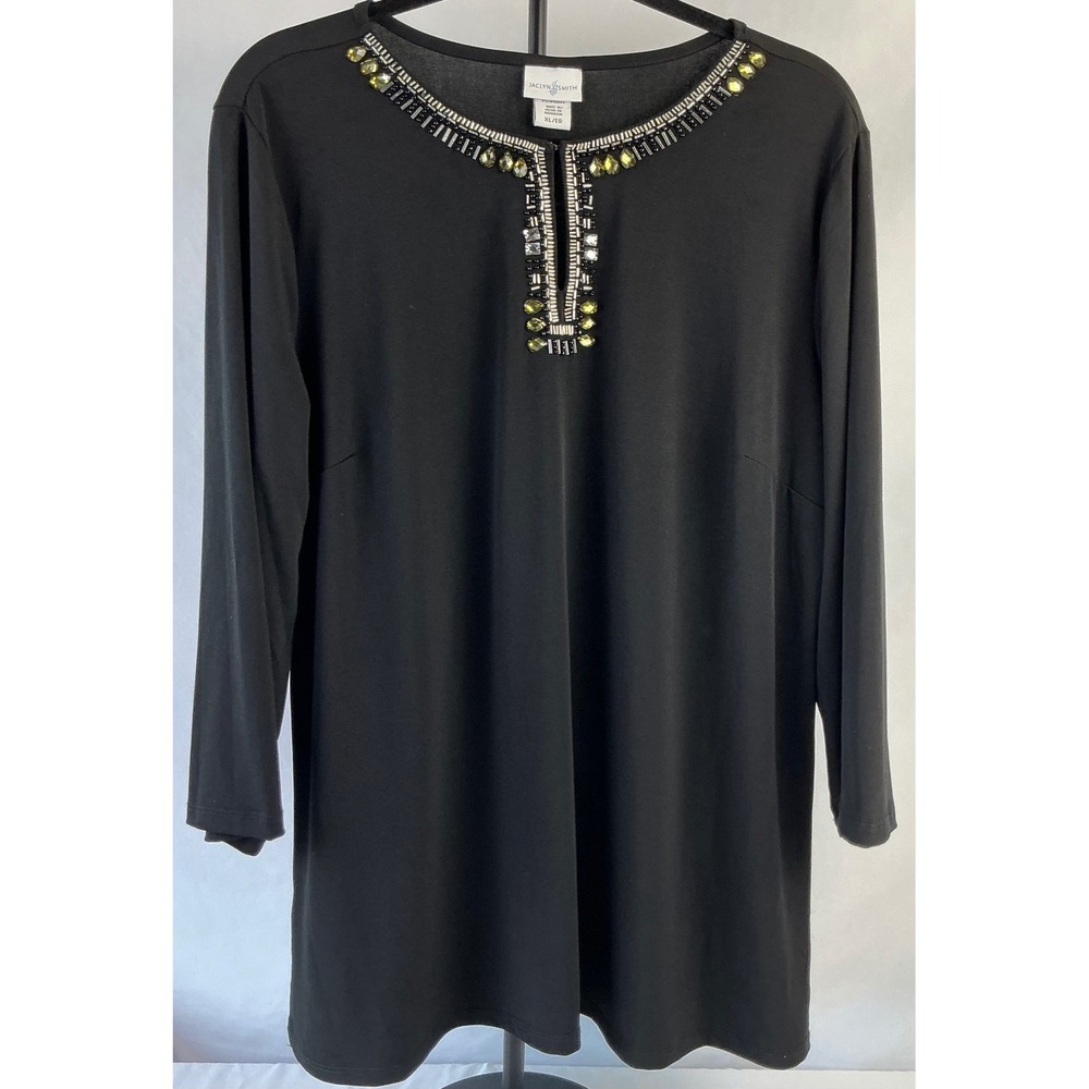 Jaclyn Smith Embellished Black Long Sleeve‎ Tunic Top XL EG